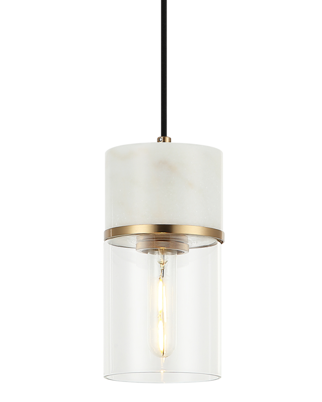 Matteo Lighting Marmor C39901AG marble pendant in Aged Gold Brass with clear glass