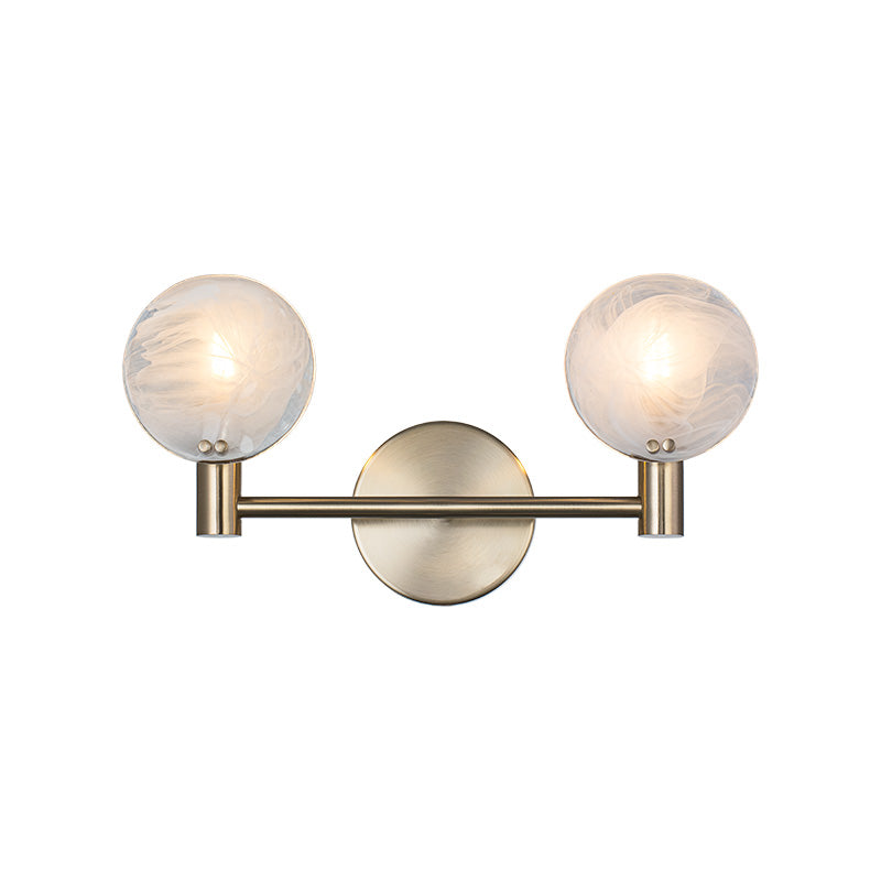 Matteo Lighting Cloudburst W33802CG vanity light in Champagne Gold with hand-blown white strié glass