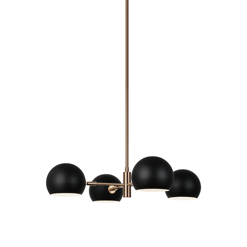 Matteo Lighting Orb CX31704MBAG four-light chandelier in Matte Black and Aged Gold Brass