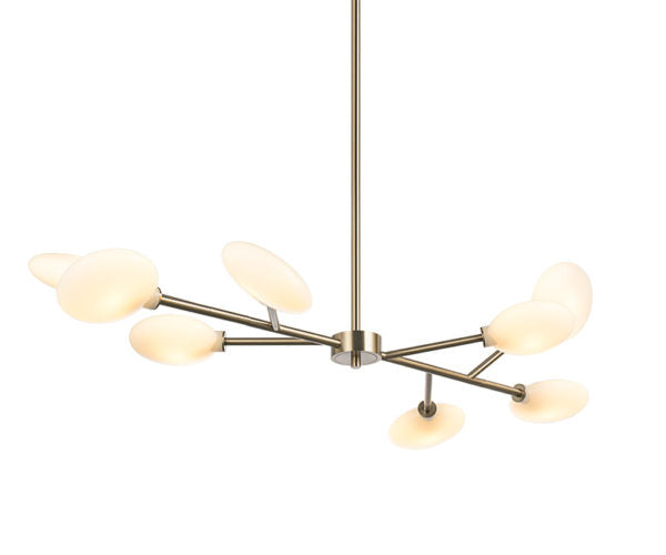 Matteo Lighting Peony chandelier in Champagne Gold with opal glass shades