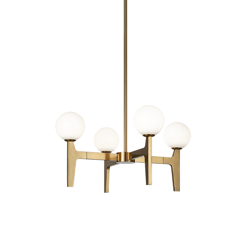 Matteo Lighting Scriben chandelier in Aged Gold Brass with opal glass