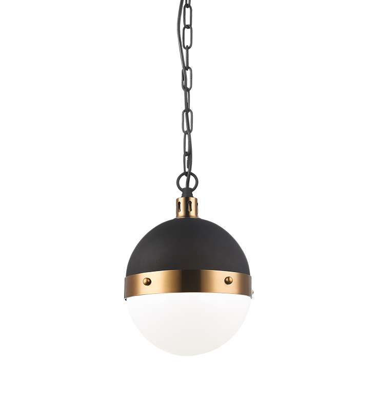 Matteo Lighting Torino C61801AGOP pendant in Aged Gold Brass with opal glass