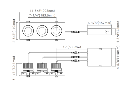 Hi-Bright HB-G335R triple-head recessed LED gimbal dimensions and specifications