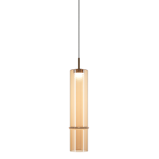 Matteo Lighting Bambu C30601AGAM LED pendant in Aged Gold Brass with amber glass