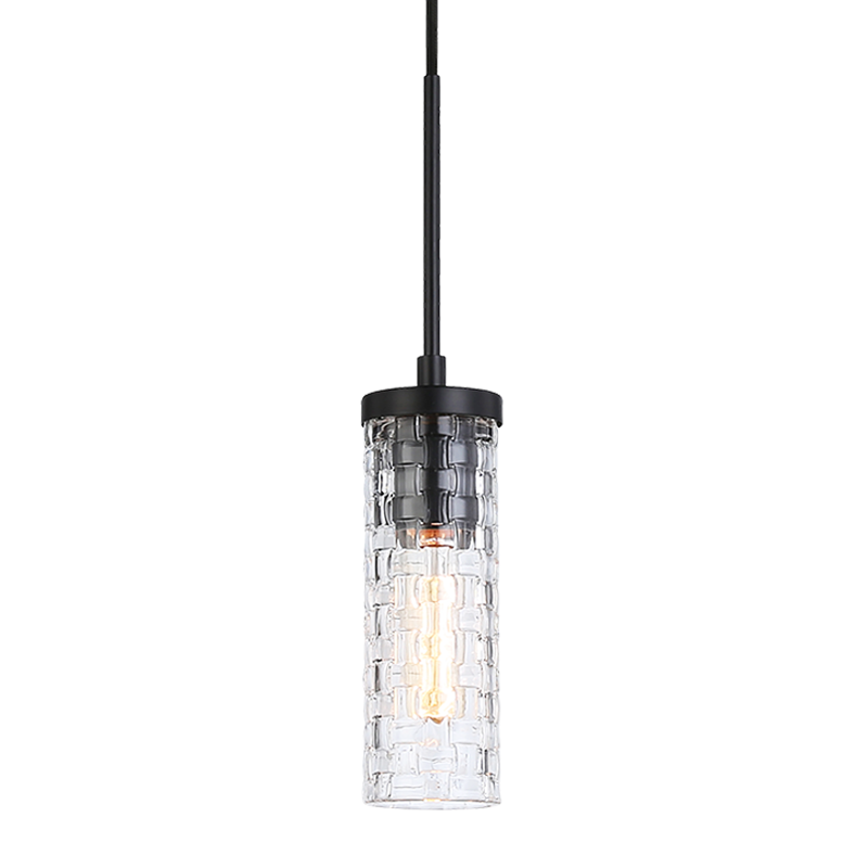 Matteo Lighting Weaver C32101BK pendant in Black with woven patterned glass