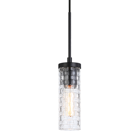 Matteo Lighting Weaver C32101BK pendant in Black with woven patterned glass