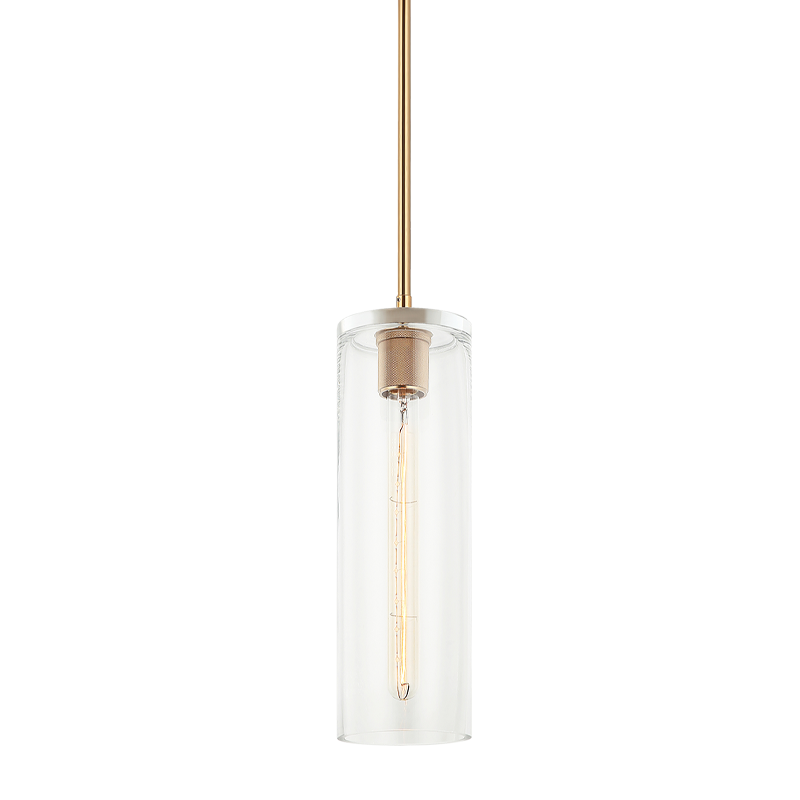 Matteo Lighting Lincoln C32511AG pendant in Aged Gold Brass with clear glass