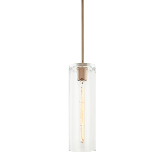 Matteo Lighting Lincoln C32511AG pendant in Aged Gold Brass with clear glass