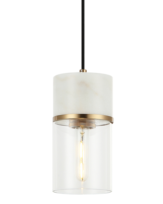 Matteo Lighting Marmor C39901AG marble pendant in Aged Gold Brass with clear glass