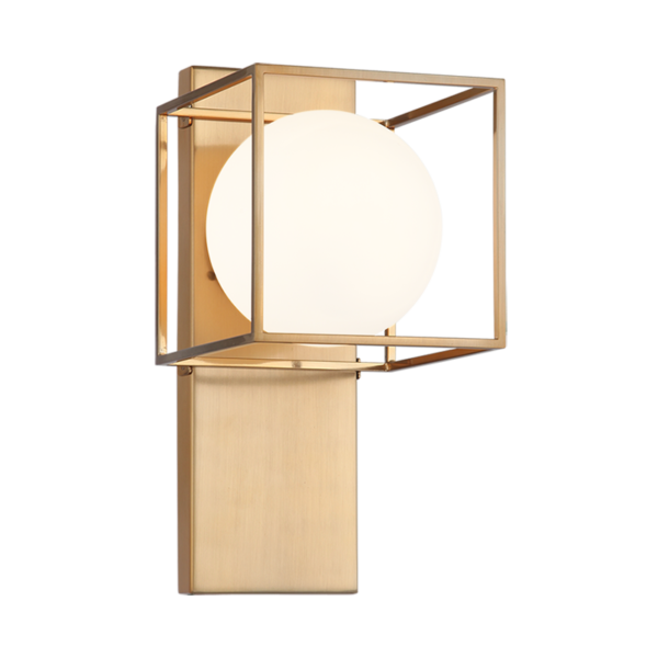 Matteo Lighting Squircle S03801AG Aged Gold Brass frosted glass wall sconce