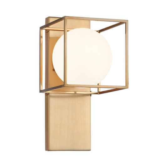 Matteo Lighting Squircle S03801AG Aged Gold Brass frosted glass wall sconce