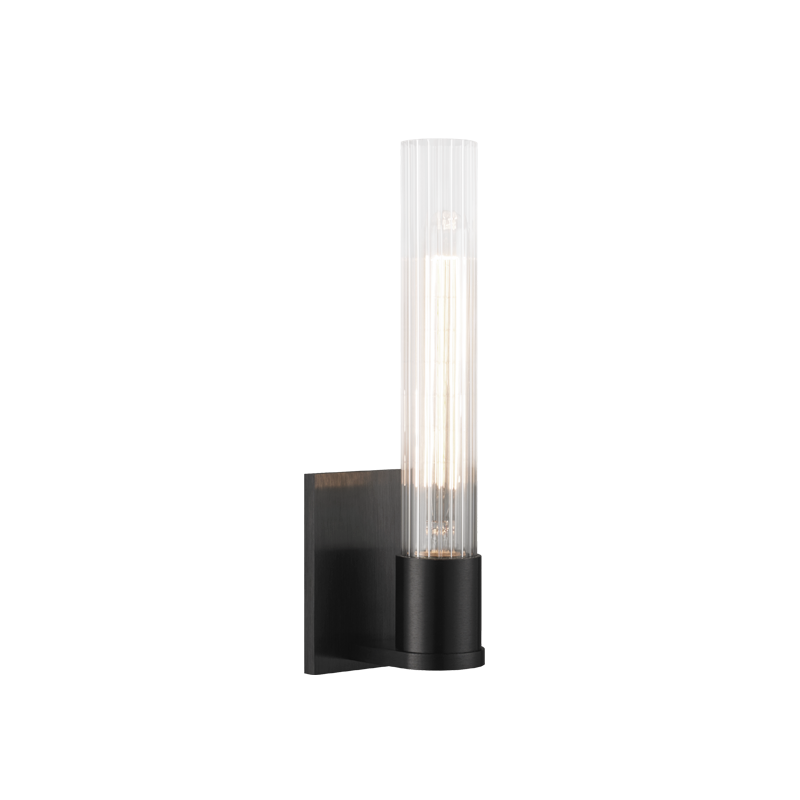 Matteo Lighting Lyndon S08501OB Oxidized Black ribbed clear glass wall sconce