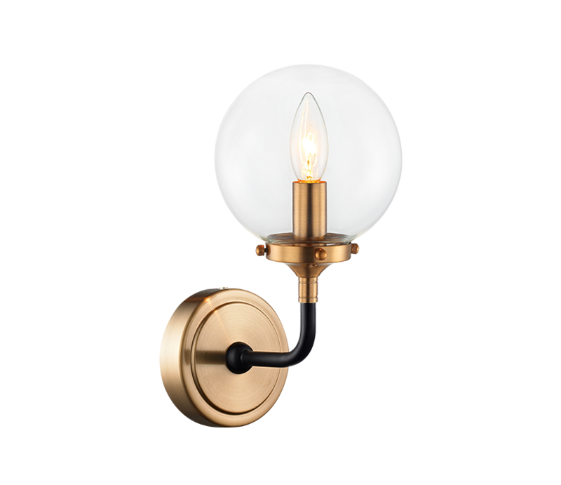 Matteo Lighting Particles W58201AGCL Aged Gold Brass clear glass wall sconce