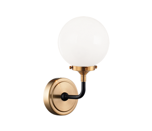 Matteo Lighting Particles W58201AGOP Aged Gold Brass opal glass wall sconce
