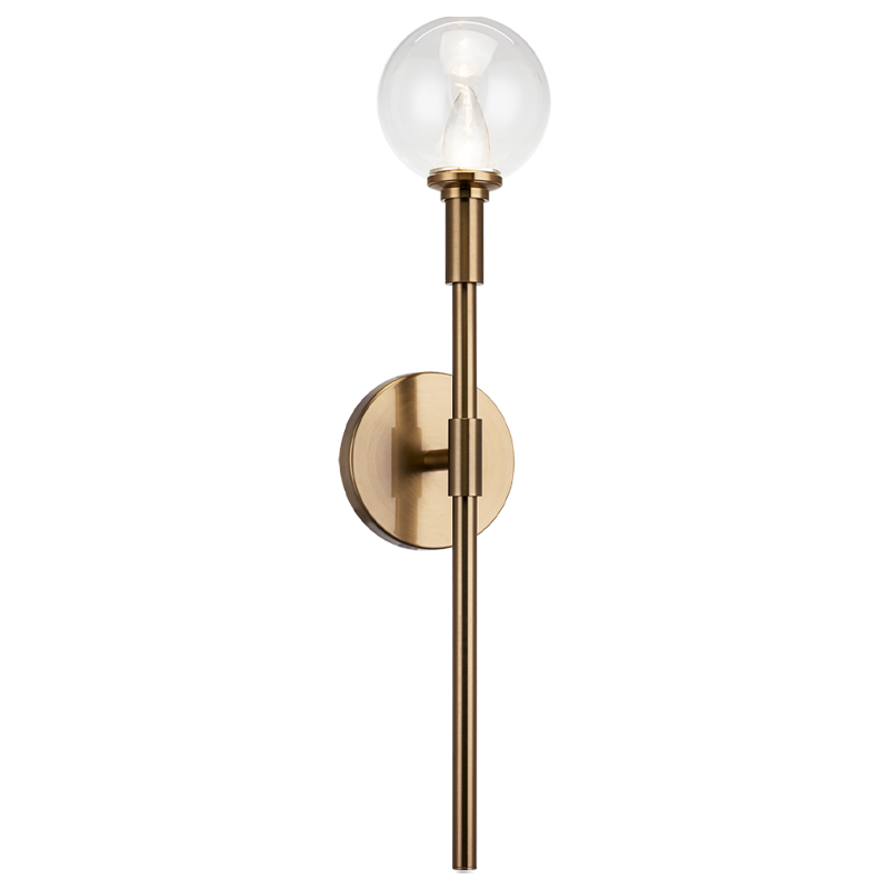 Matteo Lighting Candelstix W64801AGCL Aged Gold Brass Clear Wall Sconce