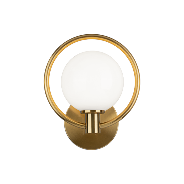 Matteo Lighting Aerial W71301AGOP Aged Gold Brass Opal Glass Wall Sconce