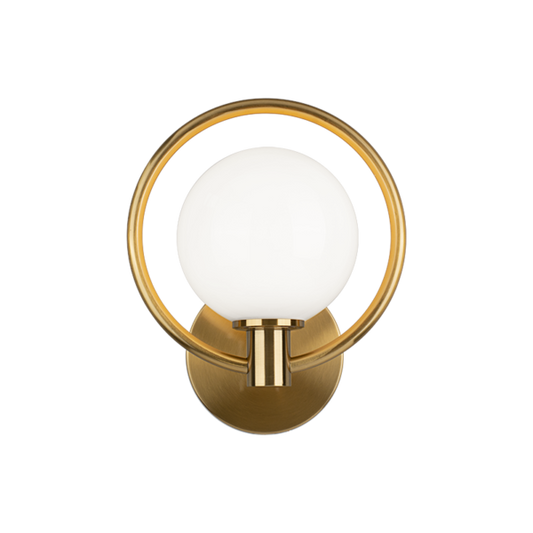 Matteo Lighting Aerial W71301AGOP Aged Gold Brass Opal Glass Wall Sconce