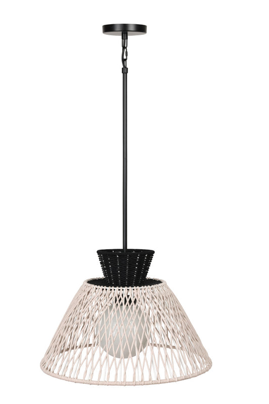 Eurofase Jelice 24 inch outdoor pendant 46633-019 matte black with beige rope