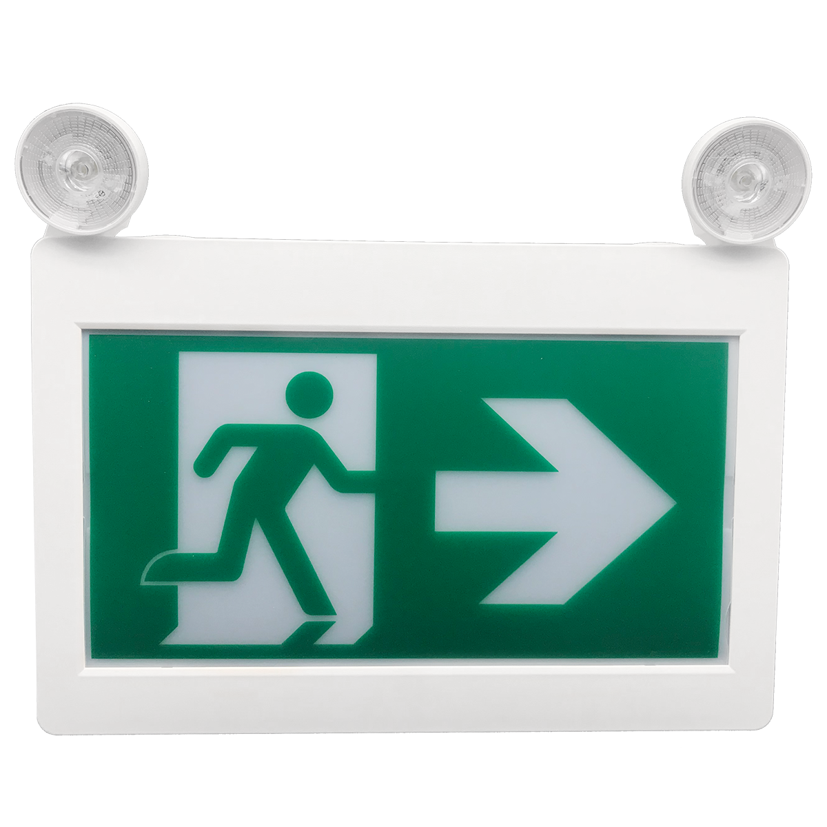 Reno LED running man exit sign combo with emergency heads