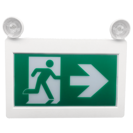 Reno LED running man exit sign combo with emergency heads
