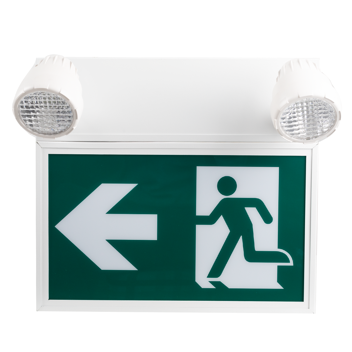 Reno steel running man exit sign combo with emergency heads