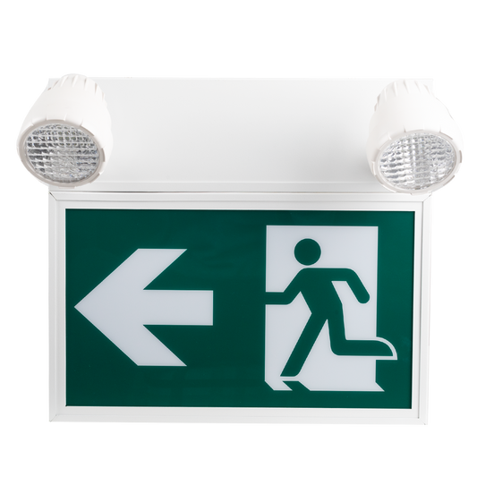 Reno steel running man exit sign combo with emergency heads