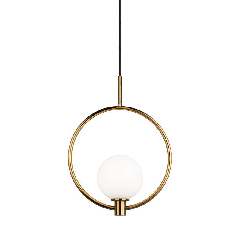 Matteo Lighting Aerial C71301AGOP pendant in Aged Gold Brass with opal glass