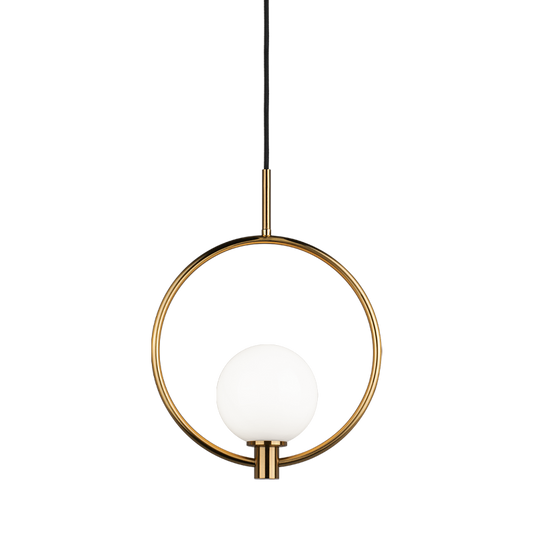 Matteo Lighting Aerial C71301AGOP pendant in Aged Gold Brass with opal glass