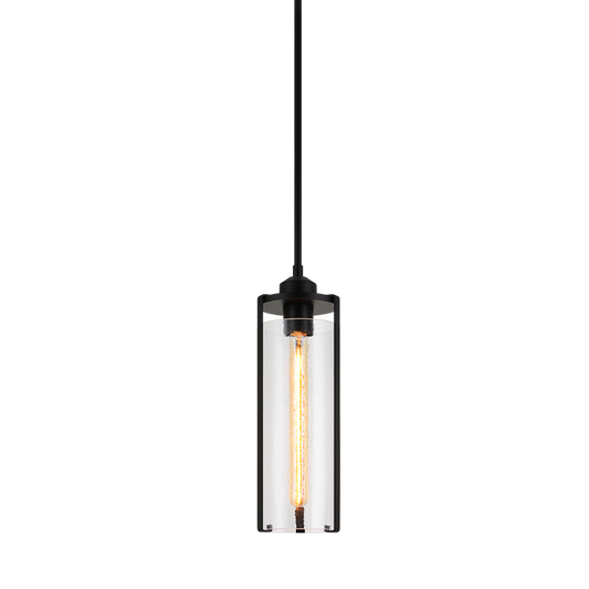 Matteo Lighting Bayou C62201BK patterned glass pendant in Black