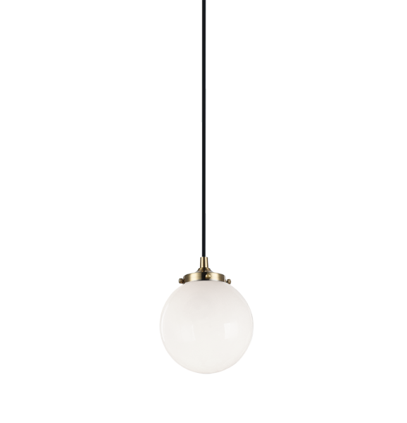 Matteo Lighting The Bougie C63001AGOP pendant in Aged Gold Brass with opal glass