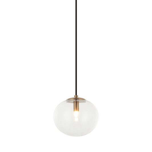 Matteo Lighting Bulbus C38101AG clear glass pendant in Aged Gold Brass