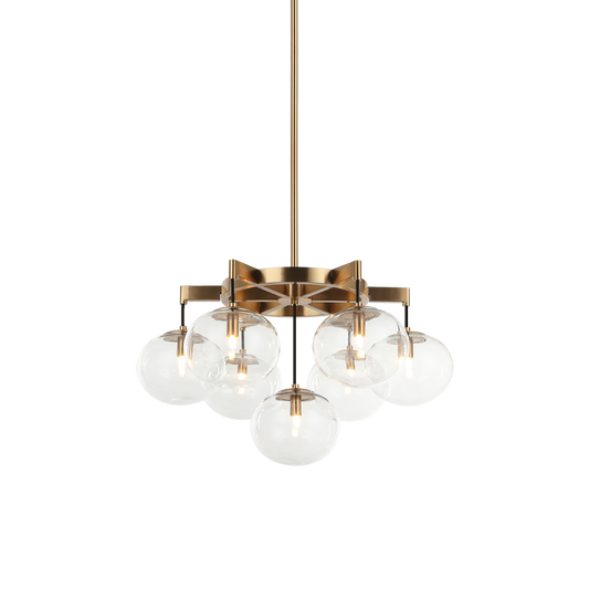 Matteo Lighting Bulbus C38107AG clear glass chandelier in Aged Gold Brass