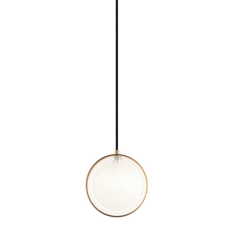 Matteo Lighting Chatoyant C71501AG pendant in Aged Gold Brass with opal and clear glass