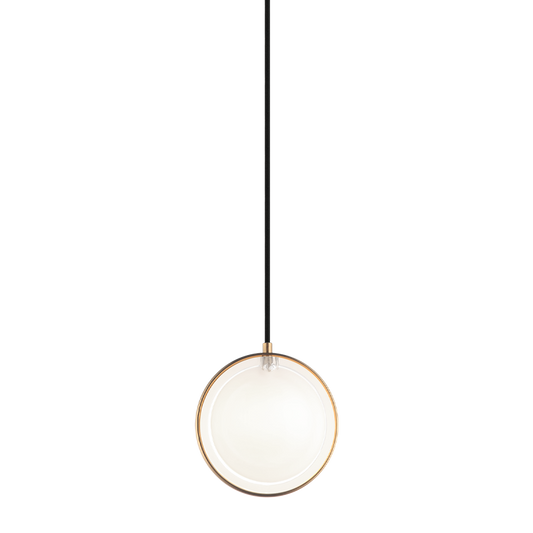 Matteo Lighting Chatoyant C71501AG pendant in Aged Gold Brass with opal and clear glass