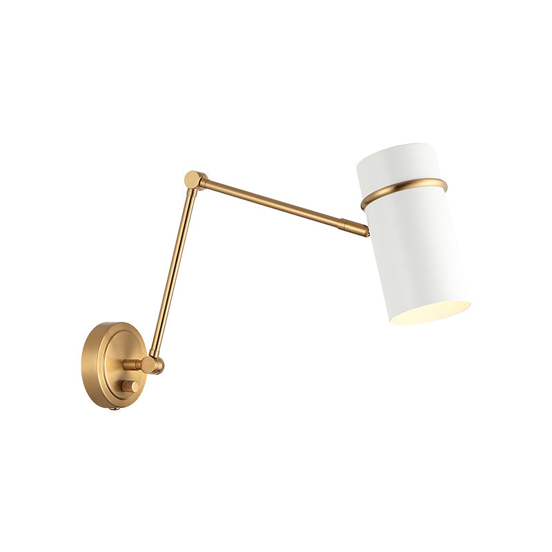 Matteo Lighting Cilindro S17721AGWH adjustable wall sconce in Aged Gold Brass and White