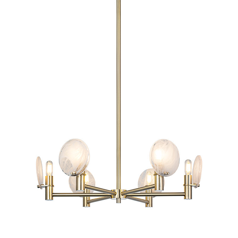 Matteo Lighting Cloudburst chandelier in Champagne Gold with hand-blown white strie glass