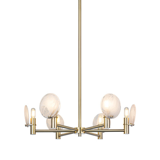 Matteo Lighting Cloudburst chandelier in Champagne Gold with hand-blown white strie glass