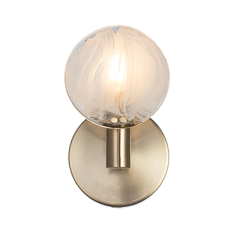 Matteo Lighting Cloudburst W33801CG wall sconce in Champagne Gold with hand-blown white strié glass