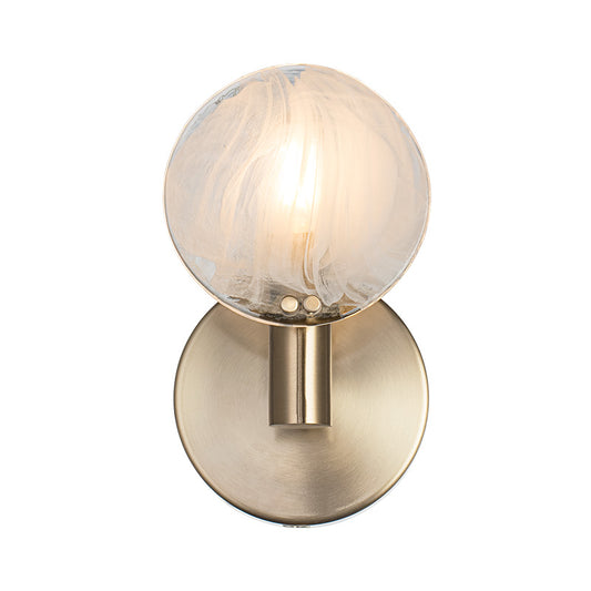 Matteo Lighting Cloudburst W33801CG wall sconce in Champagne Gold with hand-blown white strié glass