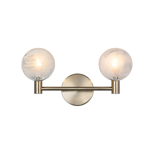 Matteo Lighting Cloudburst W33802CG vanity light in Champagne Gold with hand-blown white strié glass