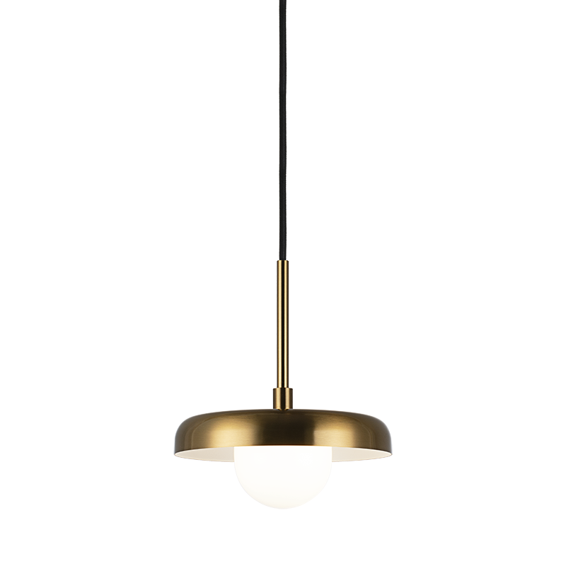 Matteo Lighting Creston pendant in Aged Gold Brass with opal glass