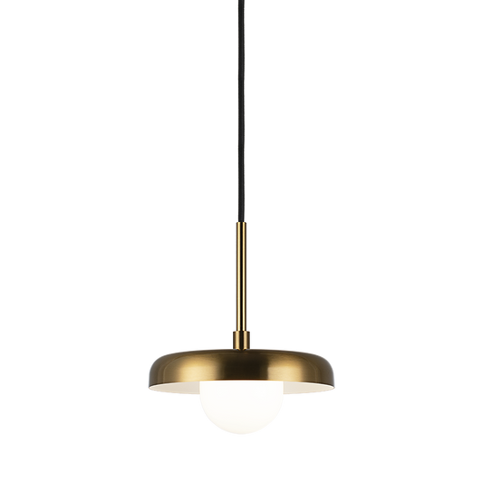 Matteo Lighting Creston pendant in Aged Gold Brass with opal glass