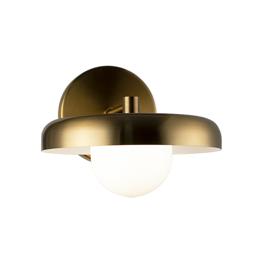Matteo Lighting Creston W34401AGOP wall sconce in Aged Gold Brass with opal glass