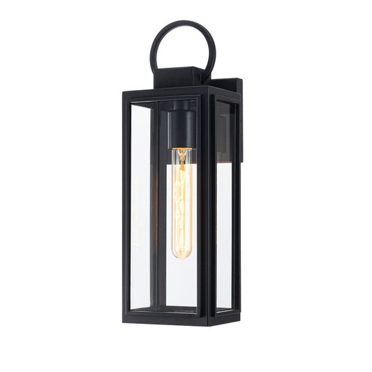 Matteo Lighting Crosby E20101MB outdoor wall lantern in Matte Black with clear glass