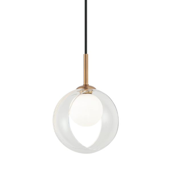 Matteo Lighting Delcia C60601AGCL pendant in Aged Gold Brass with clear glass
