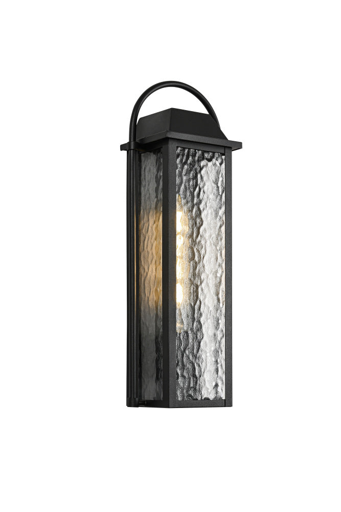 Matteo Lighting Dew E22001MB outdoor wall lantern in Matte Black with water glass