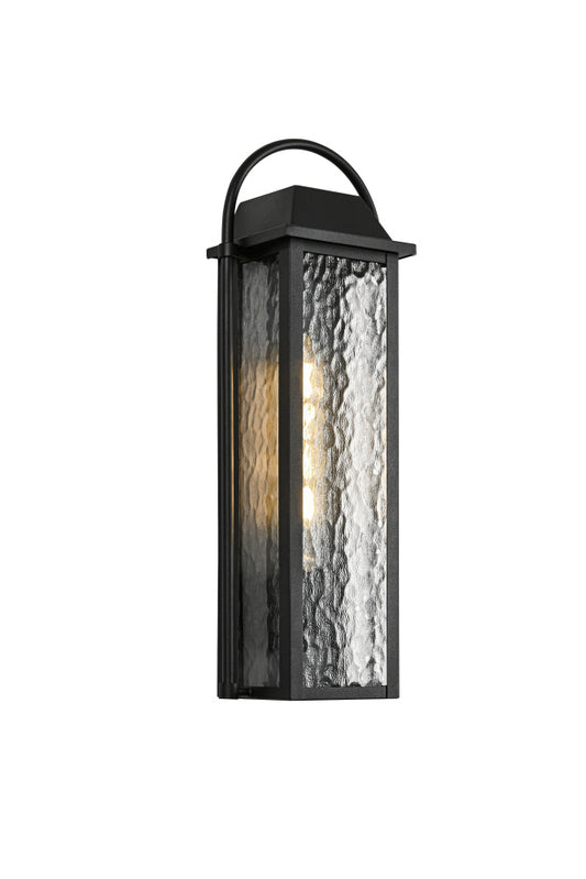 Matteo Lighting Dew E22001MB outdoor wall lantern in Matte Black with water glass