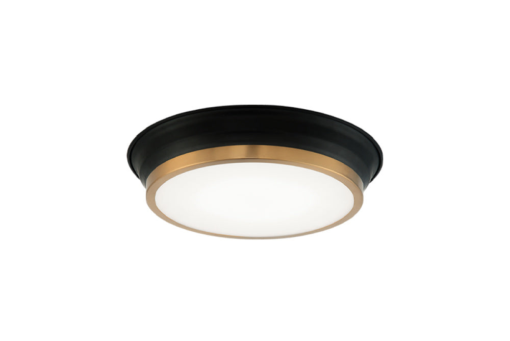 Matteo Lighting Jaxx LED flush mount in Black and Aged Gold Brass