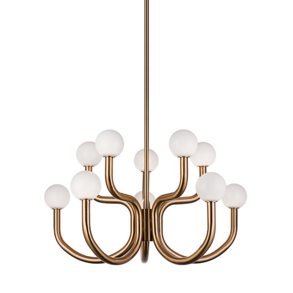 Matteo Lighting Joelle chandelier in Aged Gold Brass with opal glass