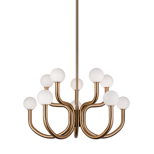 Matteo Lighting Joelle chandelier in Aged Gold Brass with opal glass